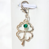 Silver Shamrock Charm with Green Crystal - Stitch Marker silver version