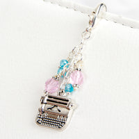 Vintage Typewriter Charm with Pink and Turquoise Crystals