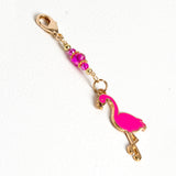 Bright pink beaded flamingo charm with gold clasp