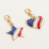 Patriotic Rhinestone Star and Heart Charms with Gold Hardware