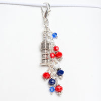 Big Ben London Charm with Blue, White and Red Crystals