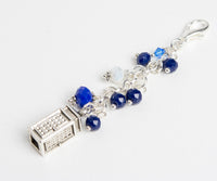 Police Box Charm with Blue and White Crystals