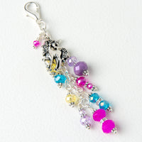 Unicorn Planner Charm with pink, purple, turquoise and yellow crystal dangle