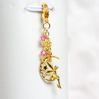 Gold Fairy and Moon Planner Dangle Charm with pink crystals