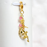 Gold Fairy and Moon Planner Dangle Charm with pink crystals