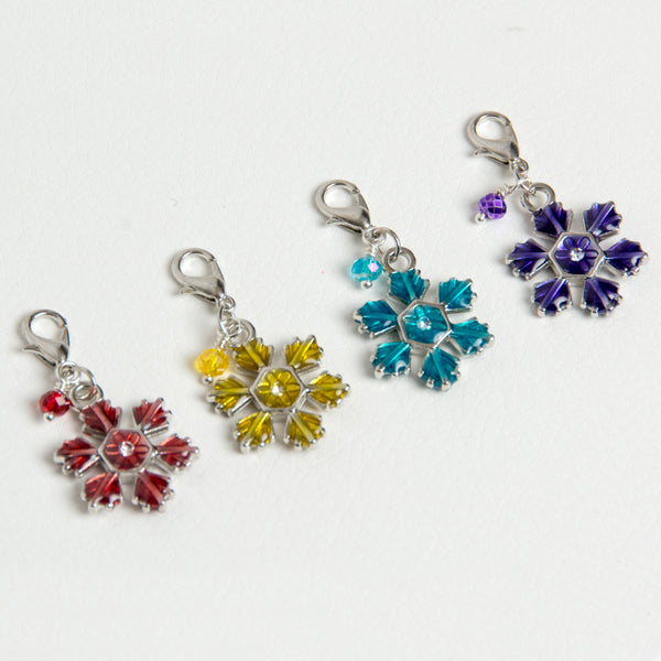 Enamel Snowflake Charms with Crystal Accent - Choose from Red, Yellow, Blue or Purple