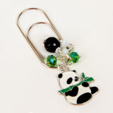 Panda Planner Dangle Clip with Black, Green and White Crystals and Wide Silver Paper Clip