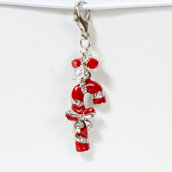 Red Enamel Candy Cane Charm with Red and Iridescent Crystals