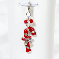 Red Enamel Candy Cane Charm with Red and Iridescent Crystals