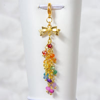 Rainbow Crystal Dangle Charm with Silver or Gold Ribbon Connector