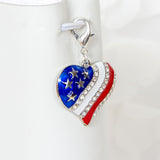 US Flag Heart Charm with Rhinestones