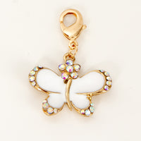 White Enamel Butterfly Charm with AB Rhinestones