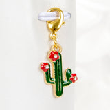 Enamel Saguaro Cactus Charm with Red Flowers