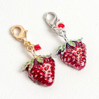 Red Enamel Strawberry Charm with Rhinestone Accents and Austrian Crystal