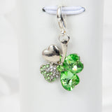 Shamrock - 4 Leaf Clover Charm with Green Heart Crystals and Rhinestone Accents