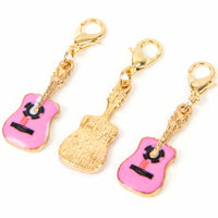 Pink enamel guitar charm set of three front and back