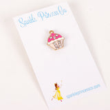 Pink Enamel Cupcake Charm or Pin with Rhinestone Accents