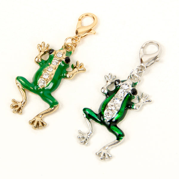Gold and Silver Enamel Frog Charms with Rhinestones