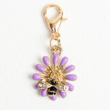 Purple Enamel Flower Charm with Bee and Rhinestone accents