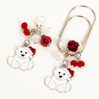 Cute enamel polar bear dangle clip or charm with red and white crystals