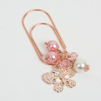 Rose Gold Butterfly Dangle Clip with Pink Pearls and Crystals