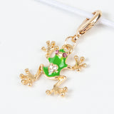 Green enamel frog charm with rhinestones